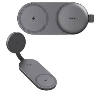 Ładowarka indukcyjna Aukey LC-MC314 3w1 MagFusion Qi2.2 25W Szaro-czarny
