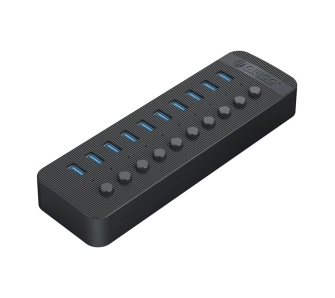 Hub USB Orico Aktywny CT2U3-10AB-EU-BK-BP 10xUSB-A, 5Gbps, BC 1.2 48W Czarny