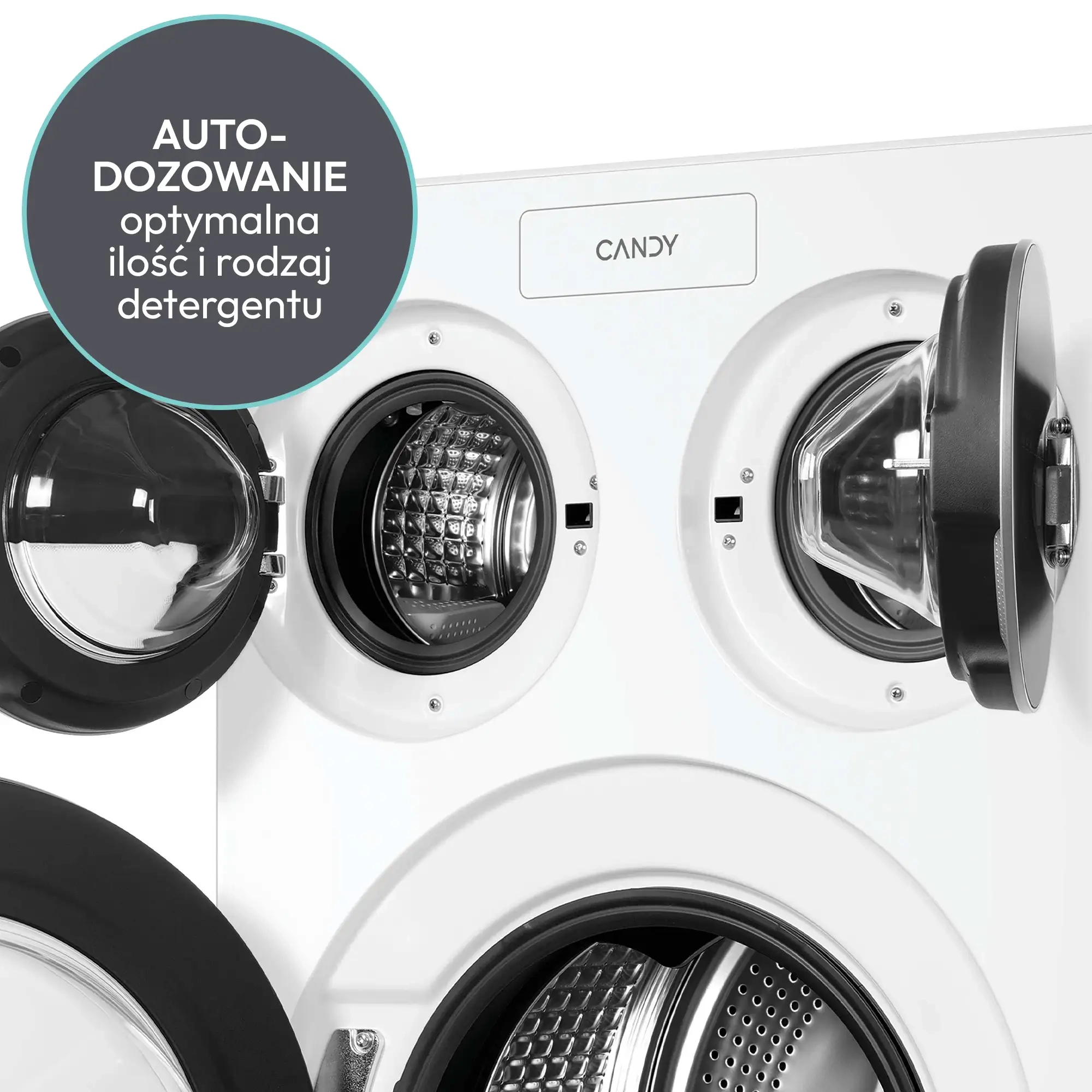 Pralka Candy MultiWash MQD 410CBL9-PL - widok z przodu z trzema bębnami