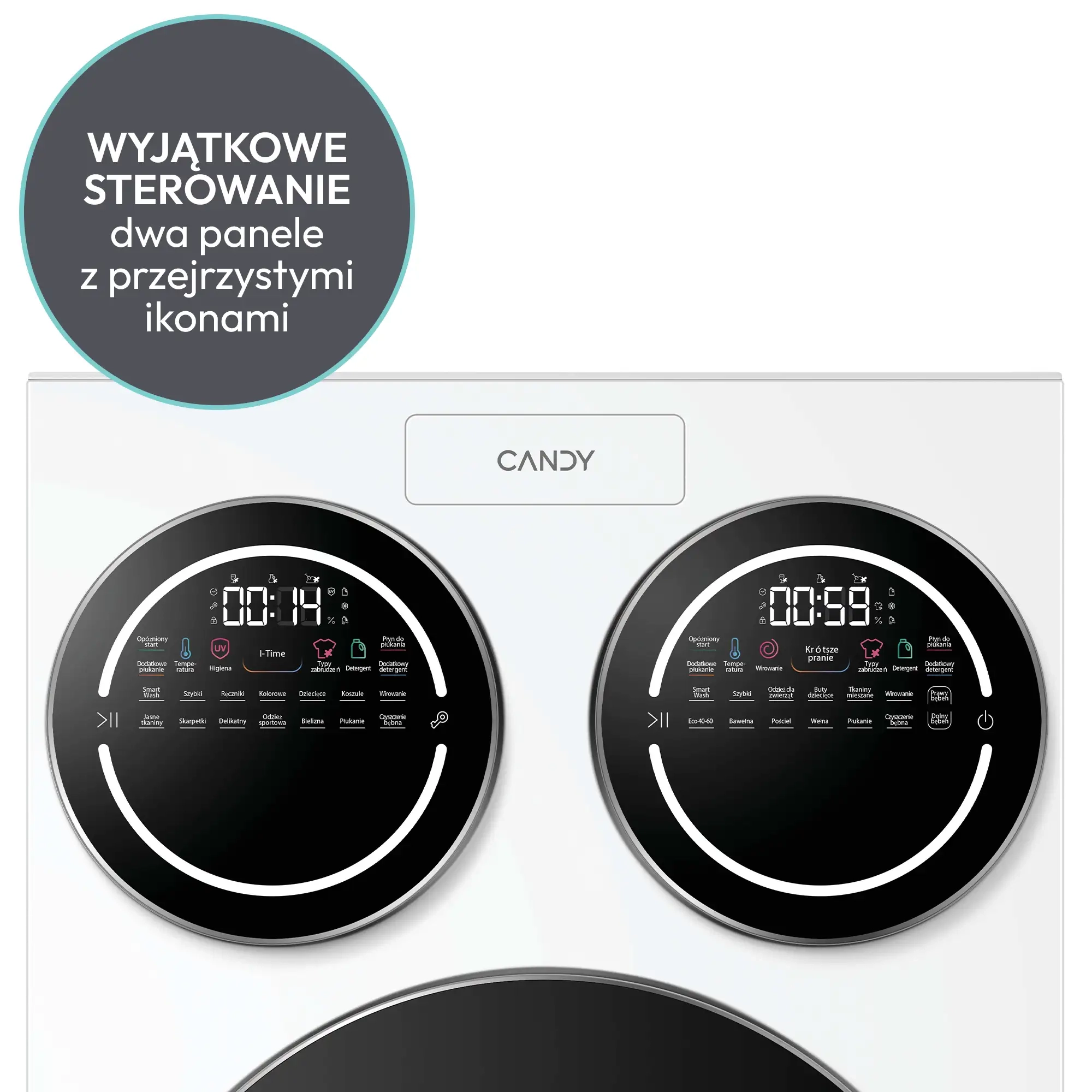 Pralka Candy MultiWash MQD 410CBL9-PL - panel sterowania i wyświetlacz