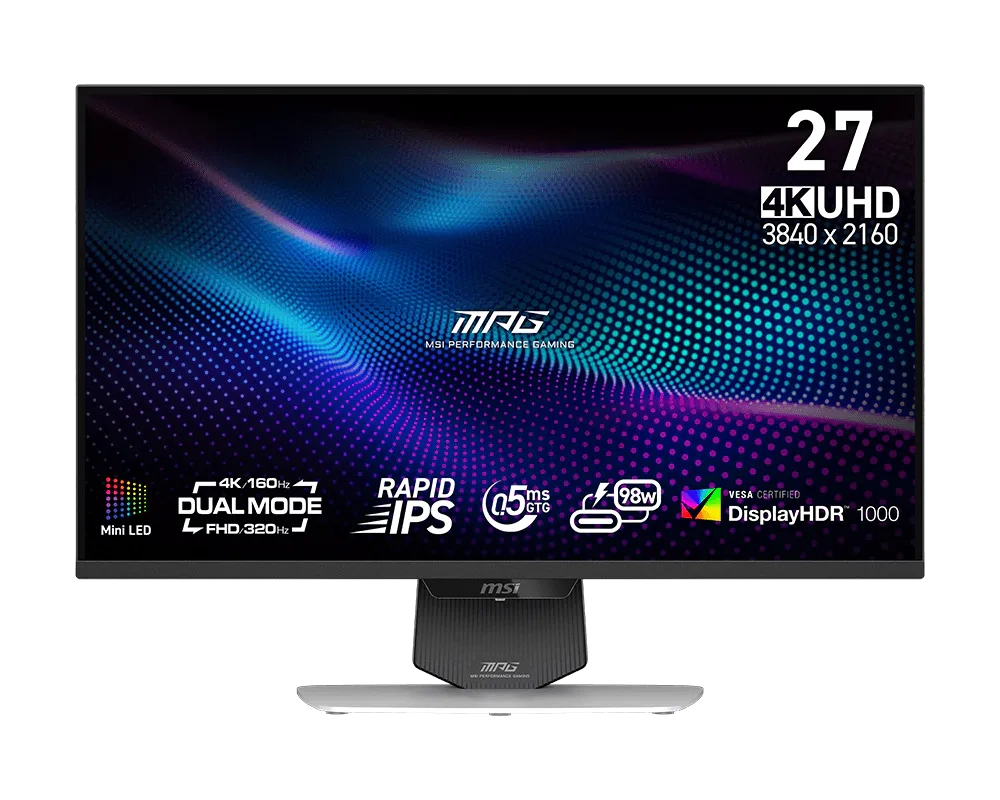 Monitor MSI MPG 274URDFW E16M 27" 4K Rapid IPS Mini LED Dual Mode 160Hz/320Hz 0,5ms Gamingowy