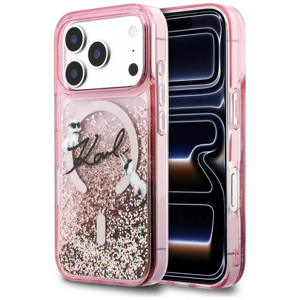 Etui Karl Lagerfeld Liquid Glitter Karl Script Logo MagSafe do iPhone 17 Pro Różowy