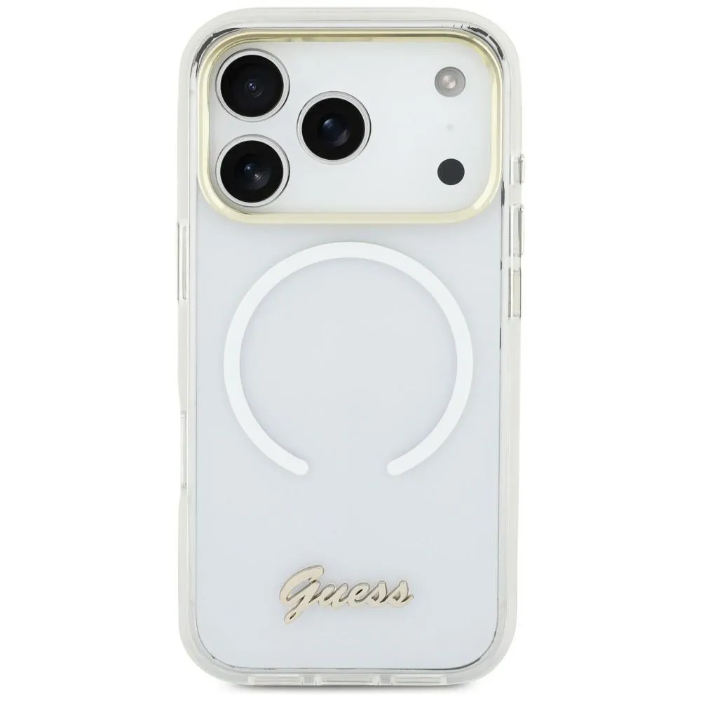 Etui Guess IML Gradient Script Metal MagSafe do iPhone 17 Biały