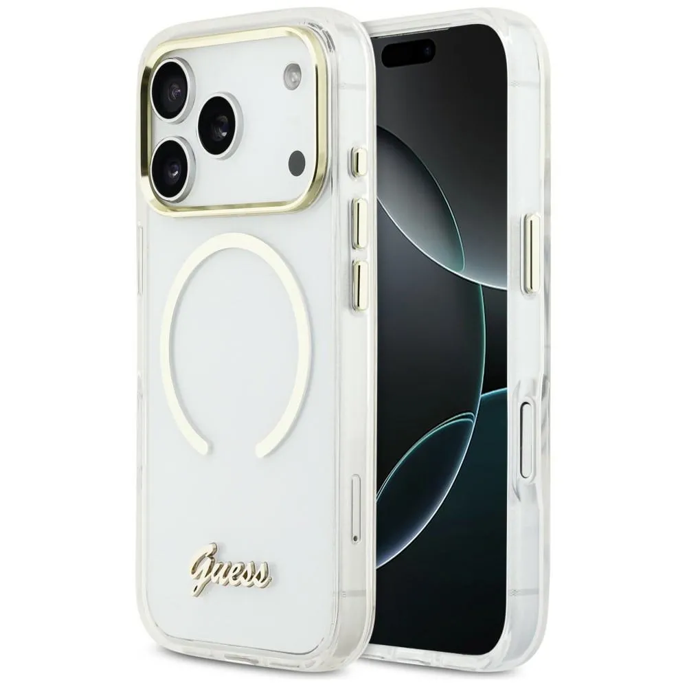 Etui Guess IML Script Metal MagSafe do iPhone 17 Pro Max Przezroczysty
