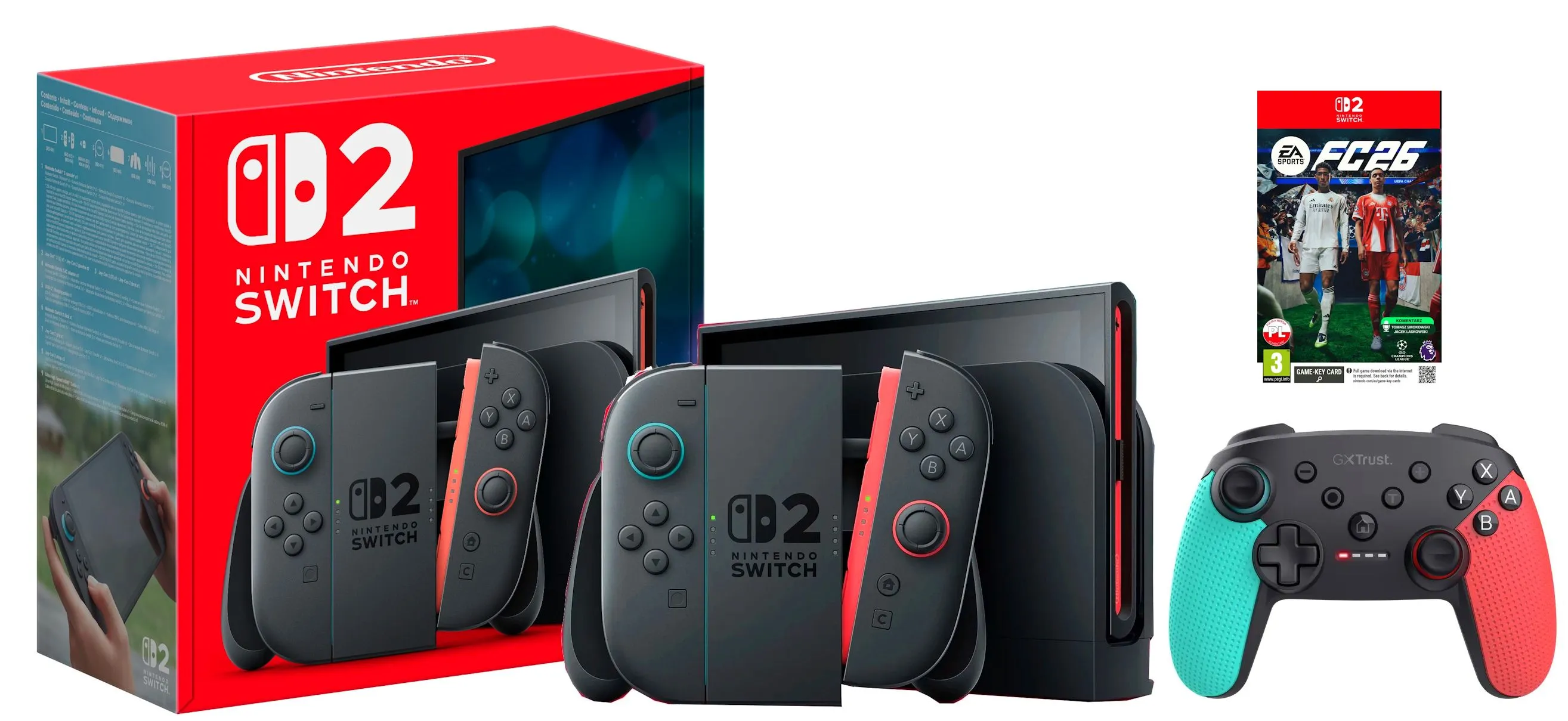 Konsola Nintendo Switch 2 Joy-Con Czarny + Pad Trust GXT 1246B MUTA + EA SPORTS FC 26
