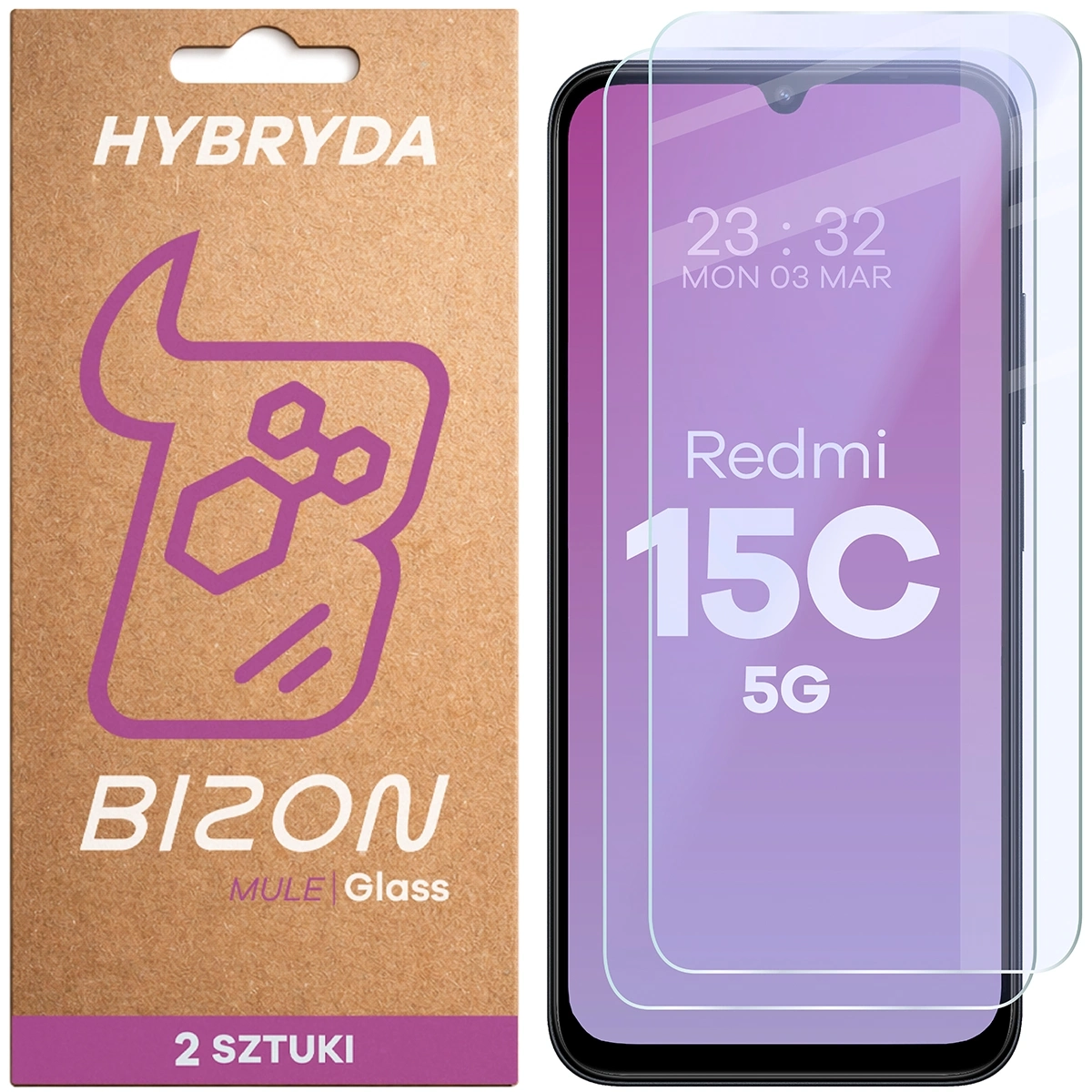 Szkło hybrydowe Bizon elastyczne Glass Mule Duo do Xiaomi Redmi 15C 5G 2 sztuki