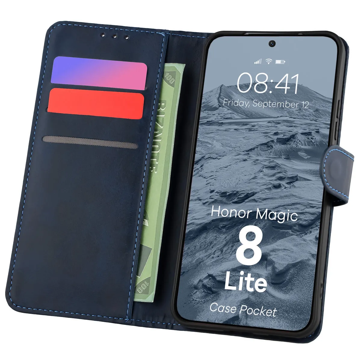 Etui Bizon Pocket do Honor Magic8 Lite Granatowy