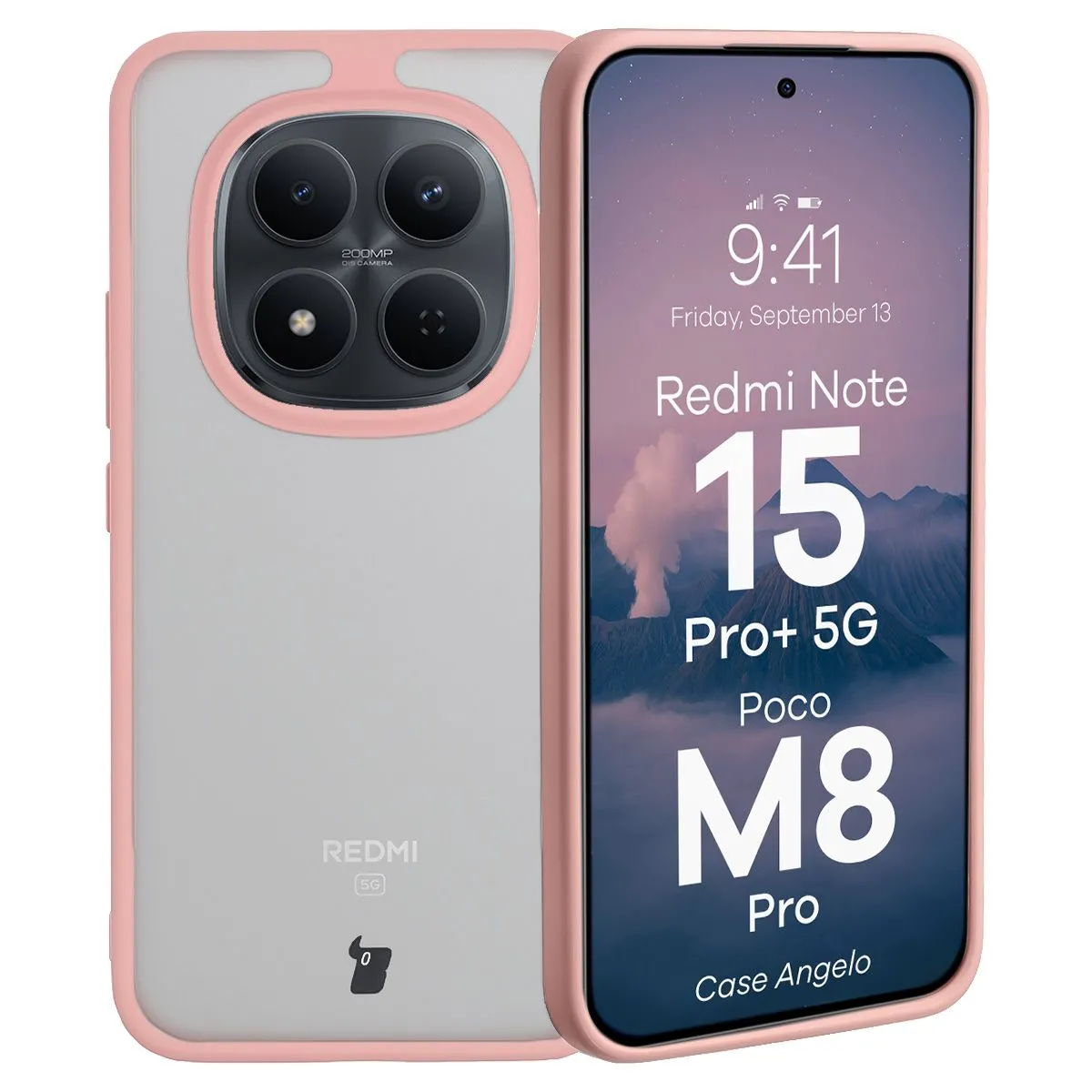 Etui Bizon Angelo do Xiaomi Redmi Note 15 Pro Plus 5G / POCO M8 Pro 5G Jasnoróżowy