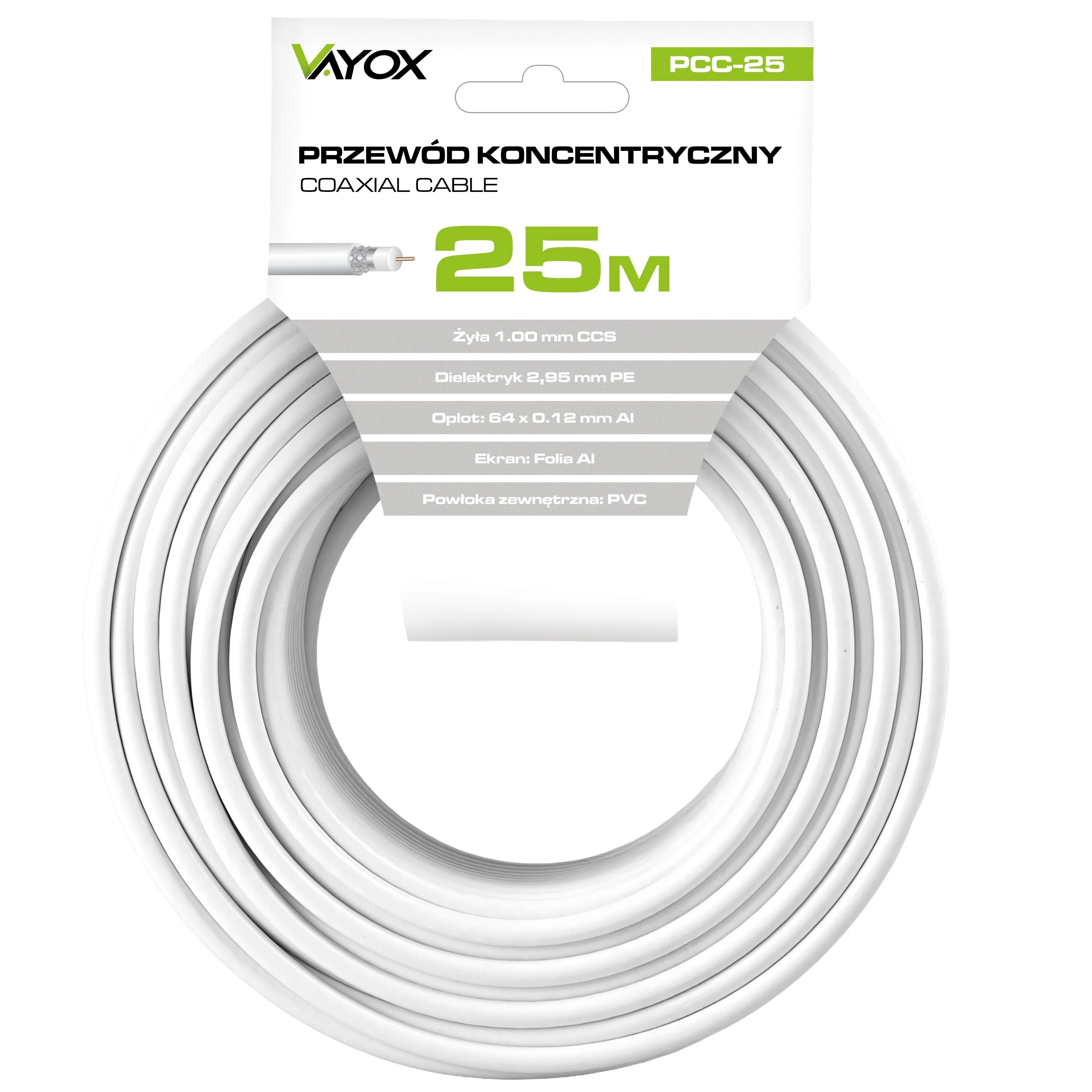 Kabel koncentryczny Vayox PCC-25 25m Biały
