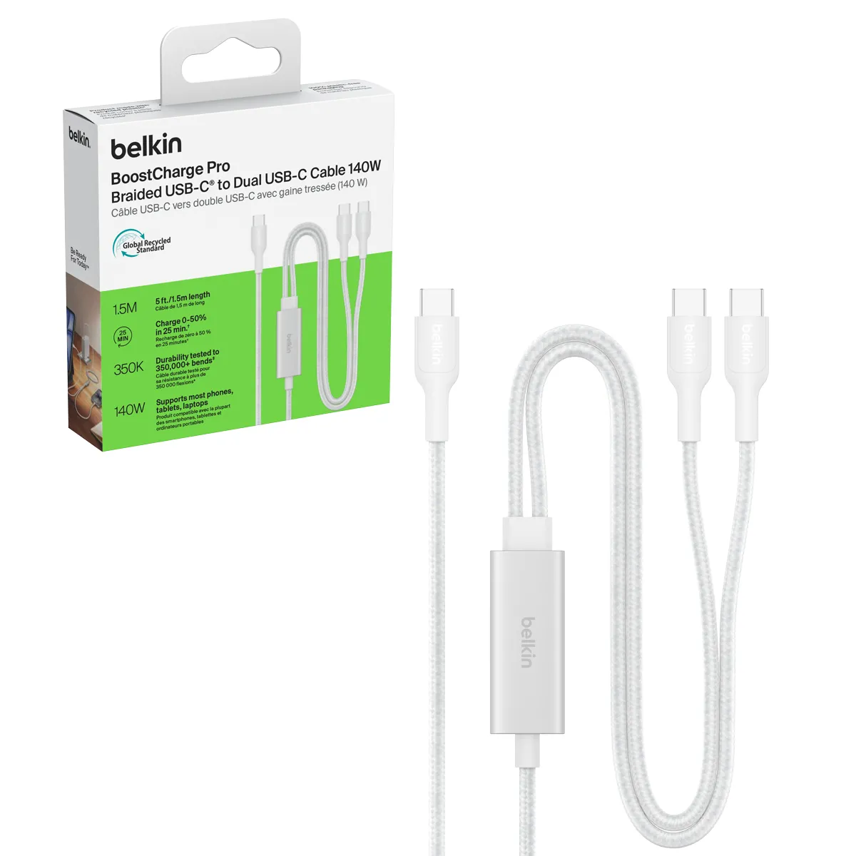 Kabel Belkin BoostCharge Pro CAC004HQ1.5MWH USB-C do USB-C 140W 1,5m Biały
