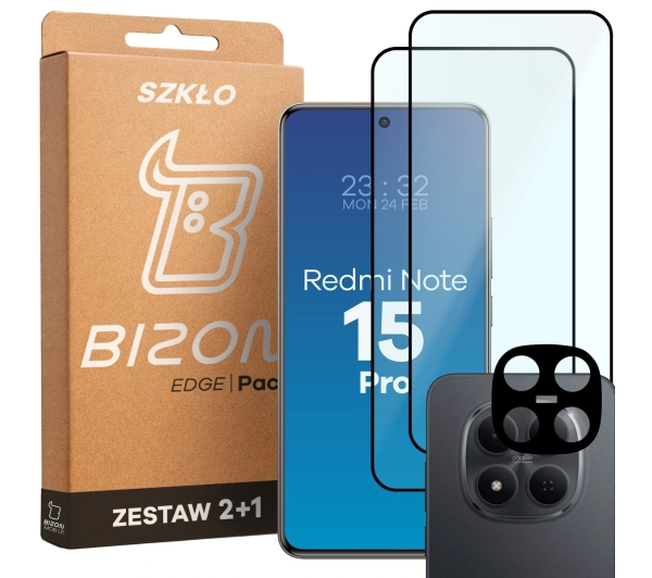 Bizon Szkło + szybka na aparat Glass Edge Pack do Xiaomi Redmi Note 15 Pro 5G 2 sztuki