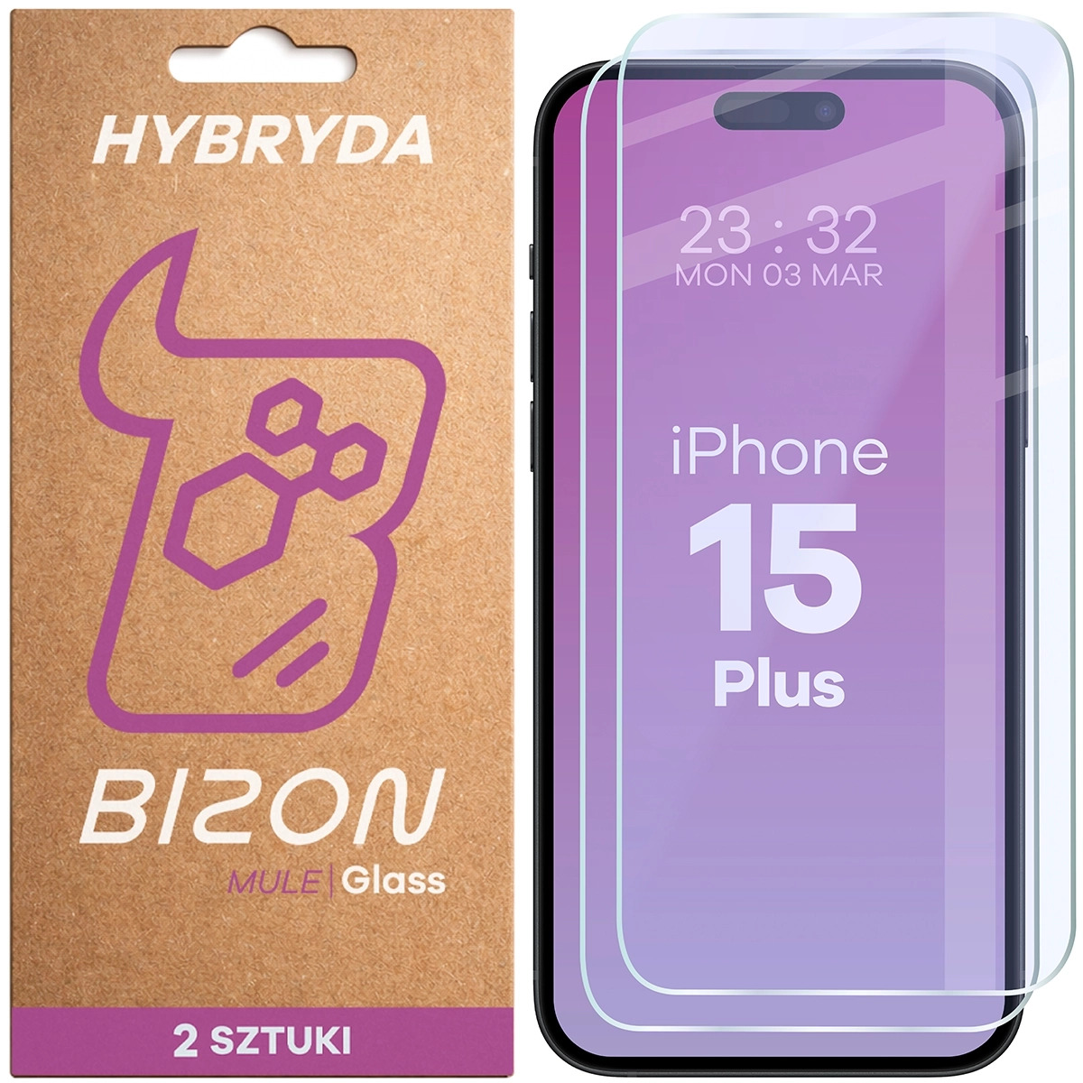 Szkło hybrydowe Bizon elastyczne Glass Mule Duo do iPhone 15 Plus 2 sztuki
