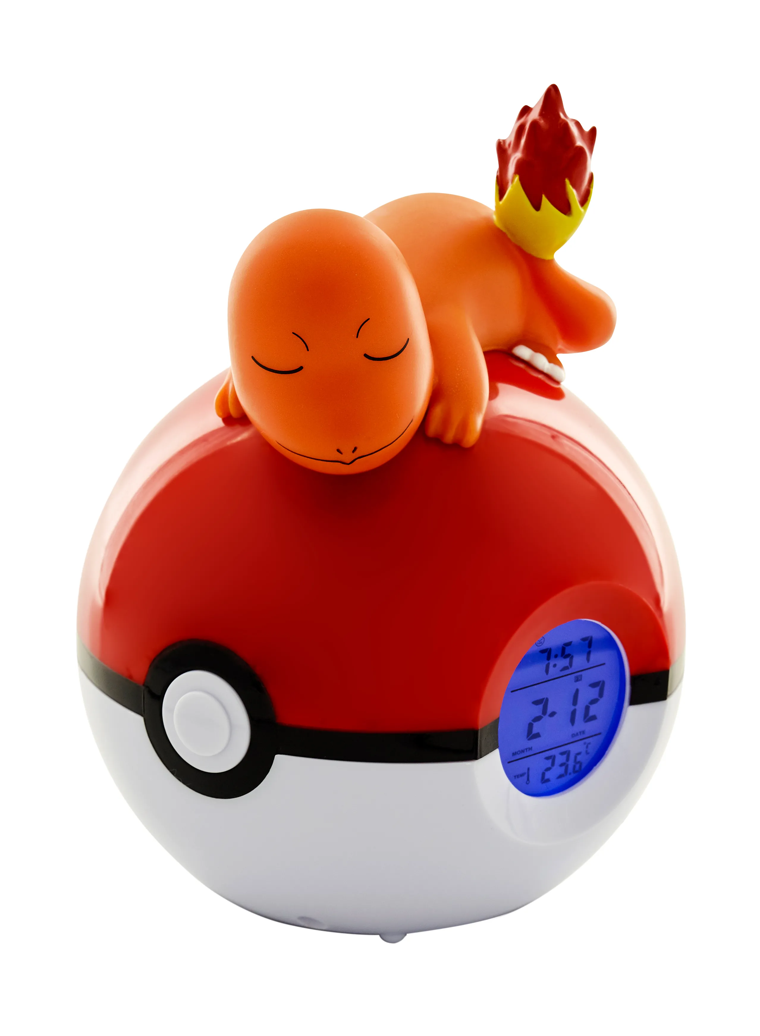 Budzik Teknofun Pokémon z figurką Charmander na Pokéballu Lampka nocna z zegarkiem i radiem FM