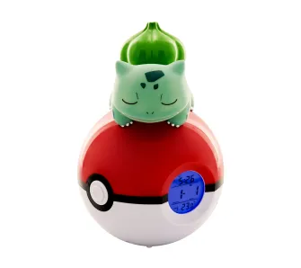Budzik Teknofun Pokémon z figurką Bulbasaura na Pokéballu Lampka nocna z zegarkiem i radiem FM