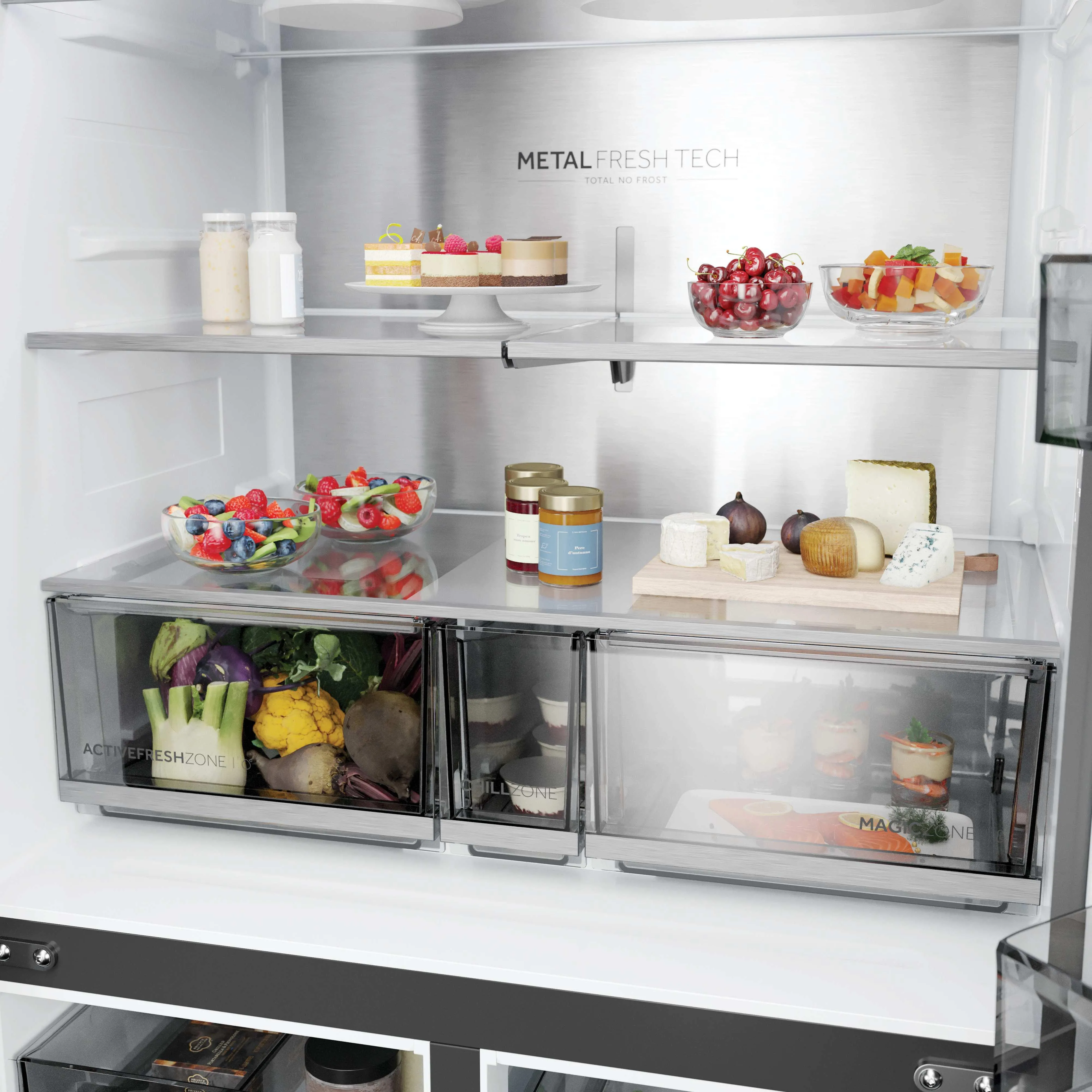 Wnętrze chłodziarki Haier Horizon HCR59F18DNMM