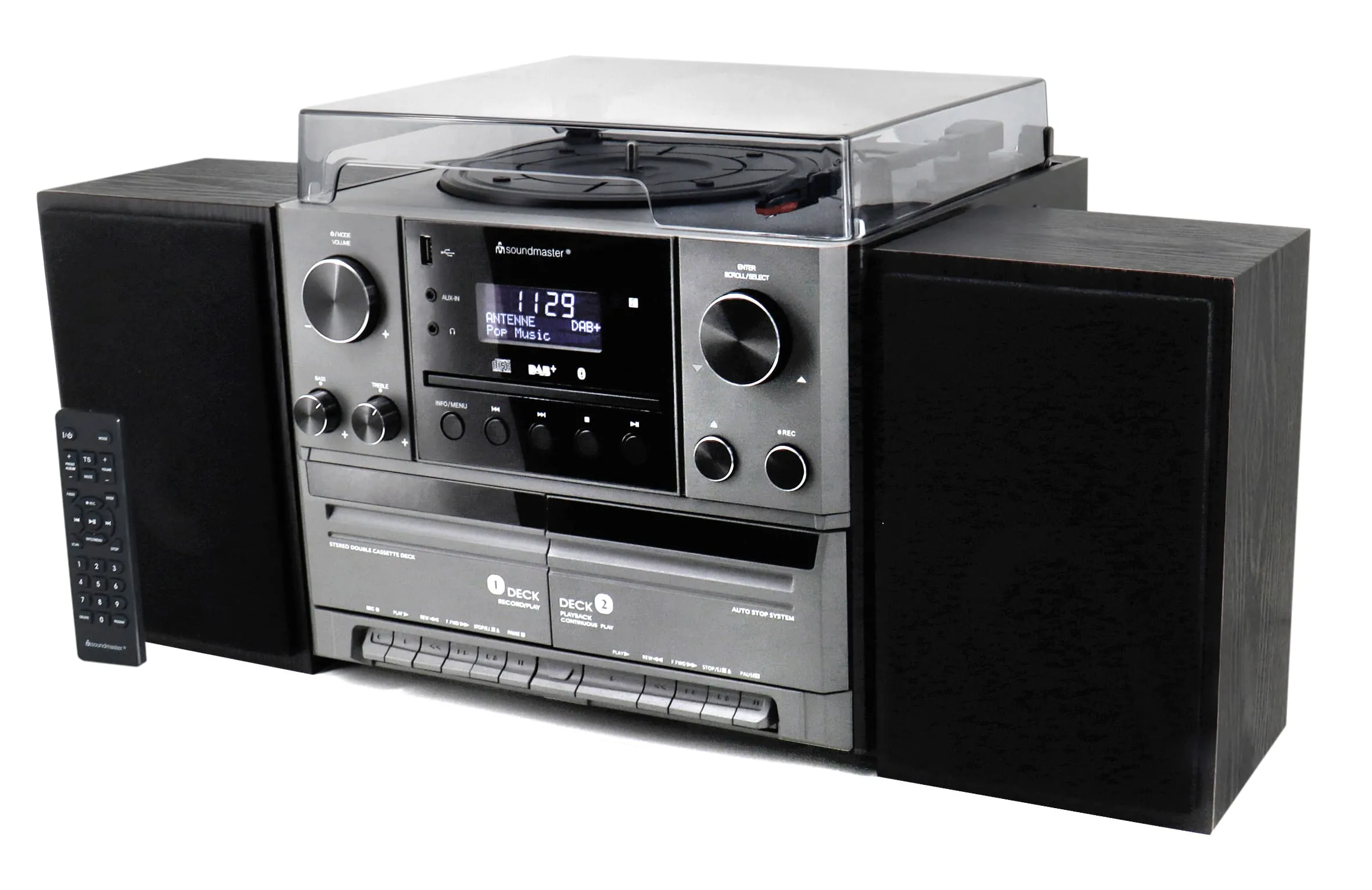 Wieża Soundmaster MCD5600SW 10W Bluetooth Radio FM DAB+ Magnetofon Gramofon Czarno-srebrny