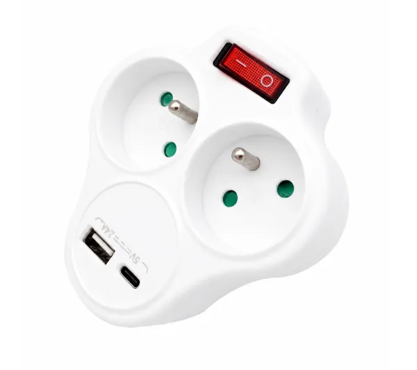 Rozgałęźnik 2 x 2P+Z USB STAY biały