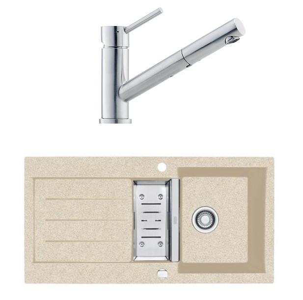 Zlewozmywak Franke Java JAG 651 (beżowy) + bateria Taros Pull-Out