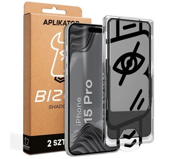 Bizon prywatyzujące z ramką montażową Glass Aplikator Shadow do iPhone 15 Pro 2 zestawy