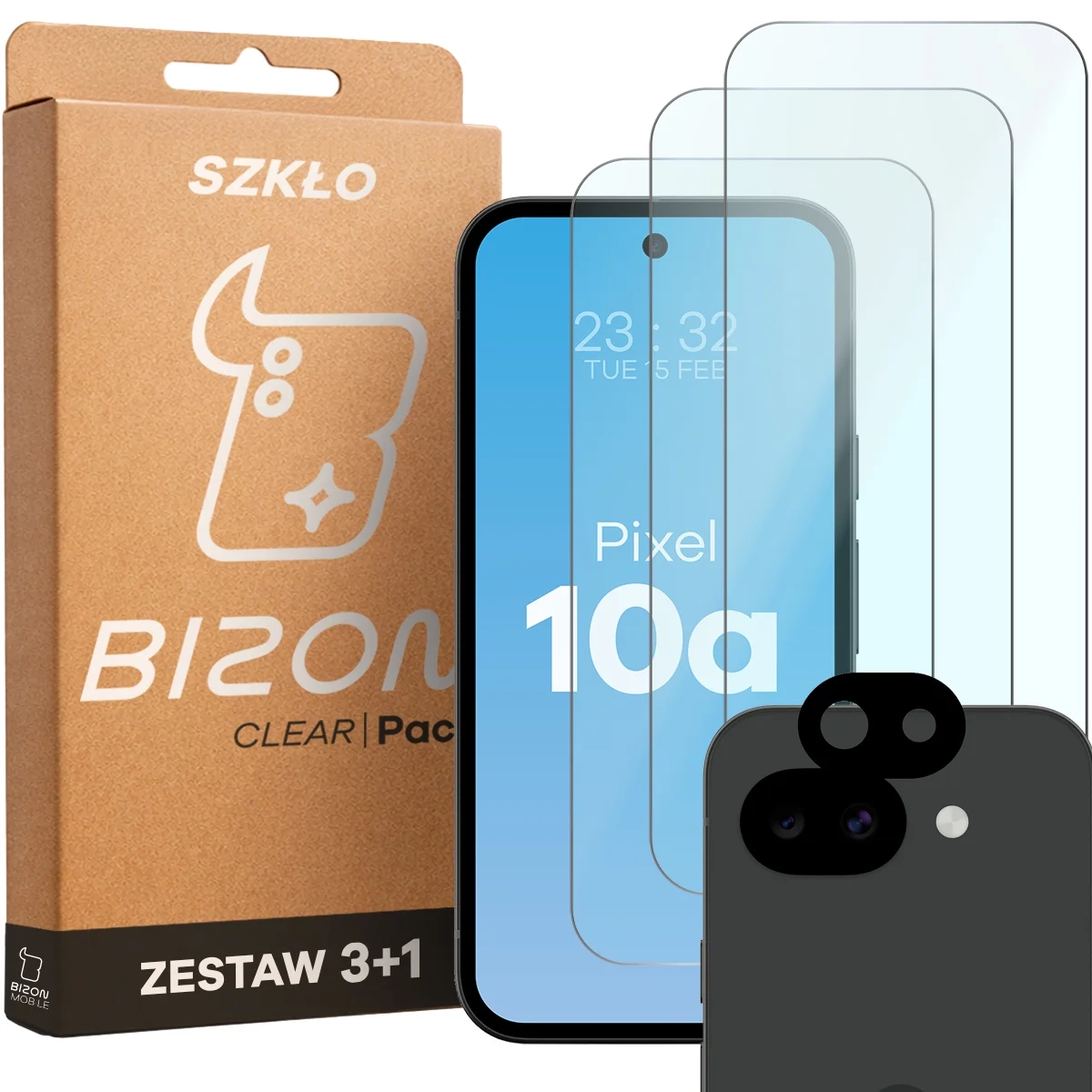 Zestaw ochronny Bizon 3x Szkło + szybka na aparat Glass Clear Pack do Google Pixel 10a