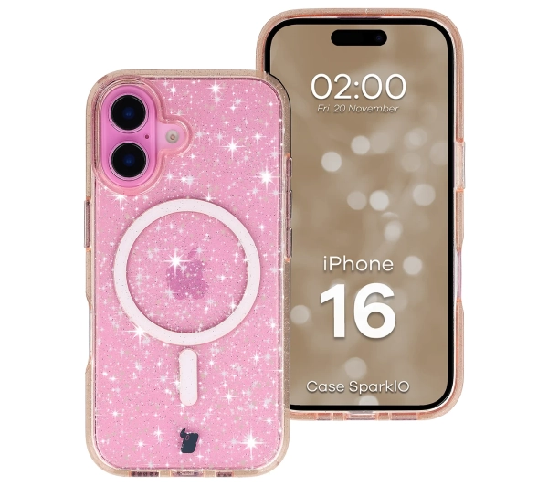 Bizon Case SparklO do iPhone 16 Przezroczysto-Jasnopomarańczowe Z Brokatem