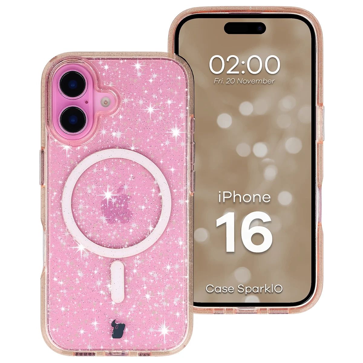 Etui Bizon Case SparklO do iPhone 16 Przezroczysto-Jasnopomarańczowe Z Brokatem