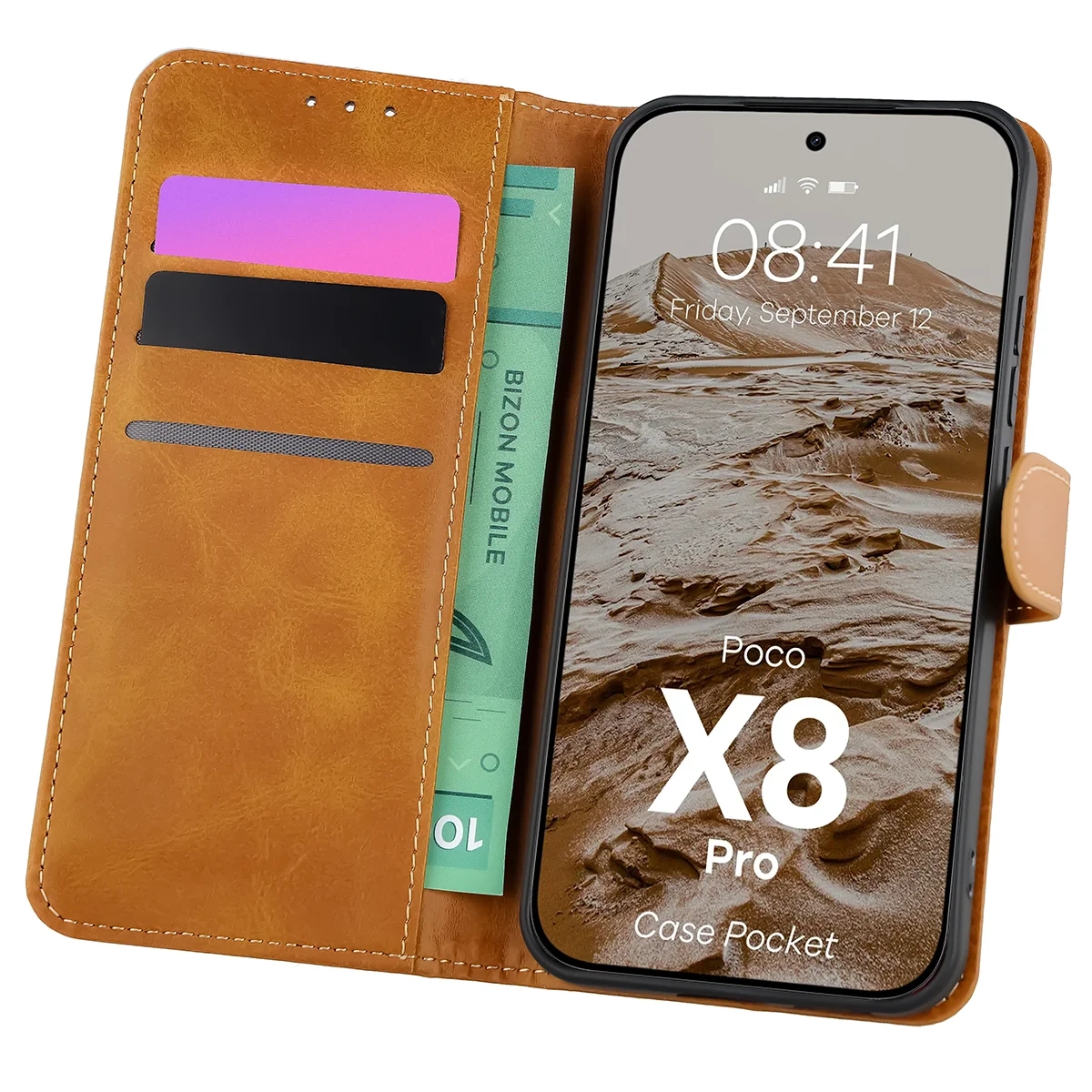 Etui Bizon Case Pocket do Xiaomi POCO X8 Pro Brązowy