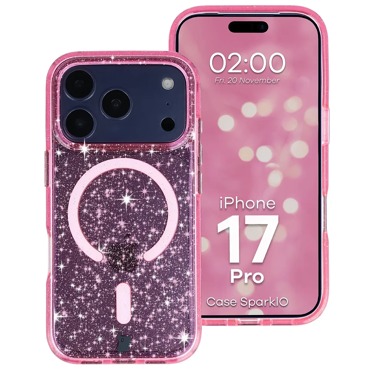 Etui Bizon Case SparklO do iPhone 17 Pro / 18 Pro Przezroczysto-Różowe Z Brokatem