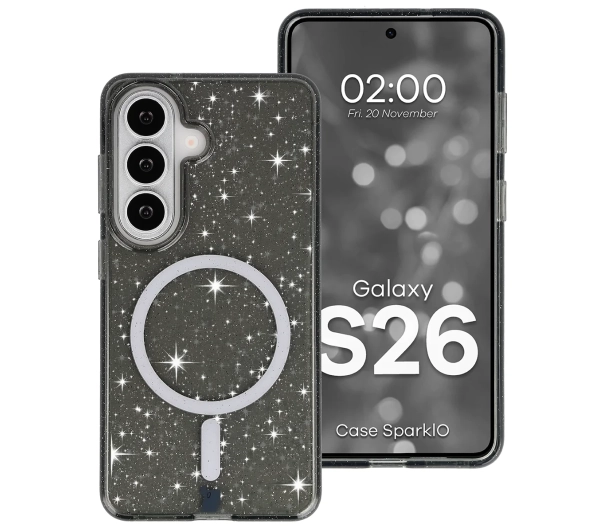 Bizon Case SparklO do Galaxy S26 Przezroczysto-Czarne z Brokatem