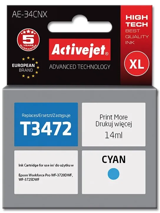Tusz ActiveJet AE-34CNX (zamiennik 34XL T3472) Błękitny 14 ml