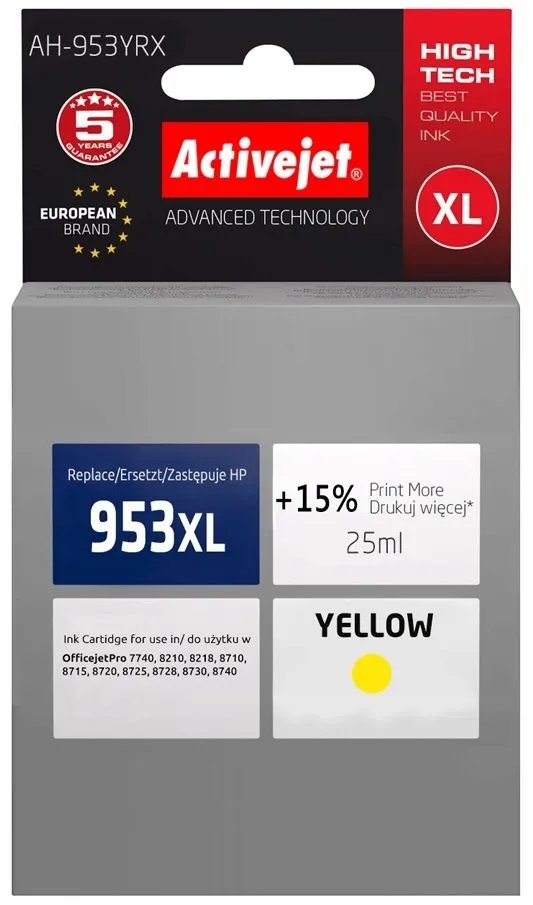 Tusz ActiveJet AH-953YRX (zamiennik 953XL) Żółty 25 ml