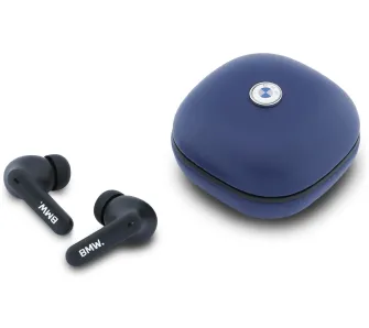 Słuchawki bezprzewodowe BMW Leather Metal Logo ANC Dokanałowe Bluetooth 5.4 Granatowy