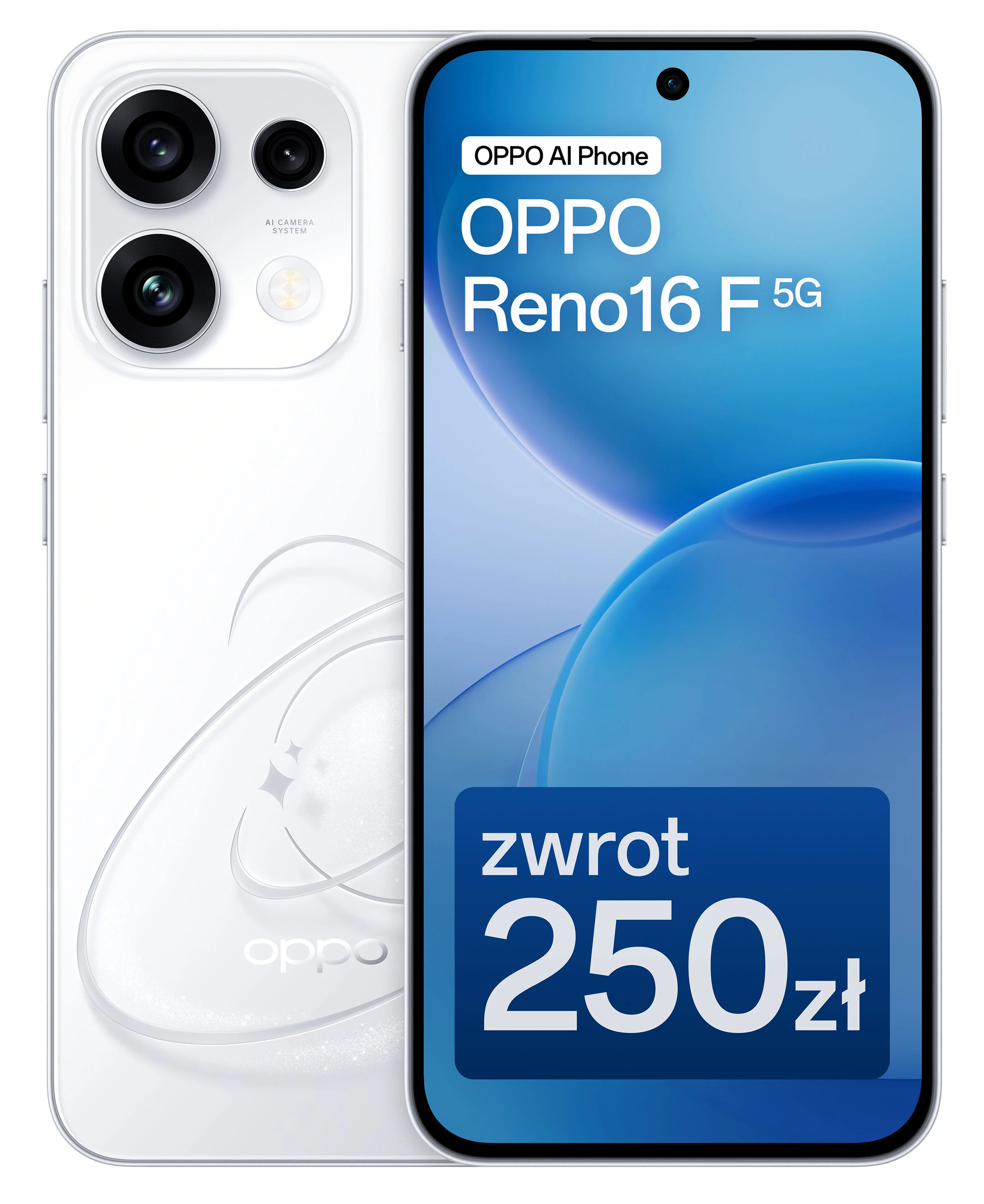 Smartfon OPPO Reno16F 5G 8/256GB Funkcje AI 6,57" 120Hz 50Mpix Biały