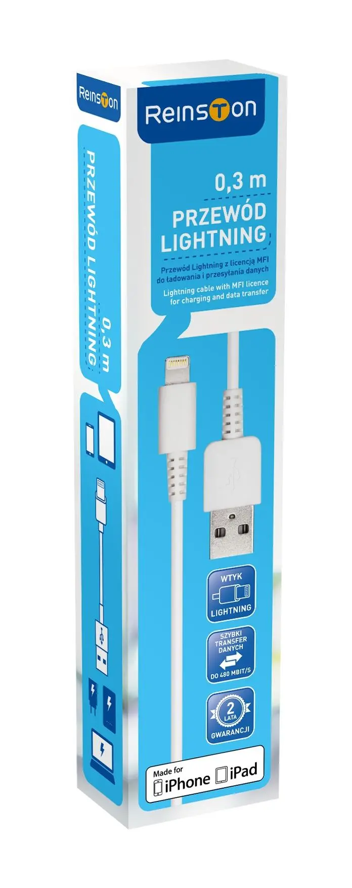 Kabel Reinston EKT11 Lightning 30cm Biały