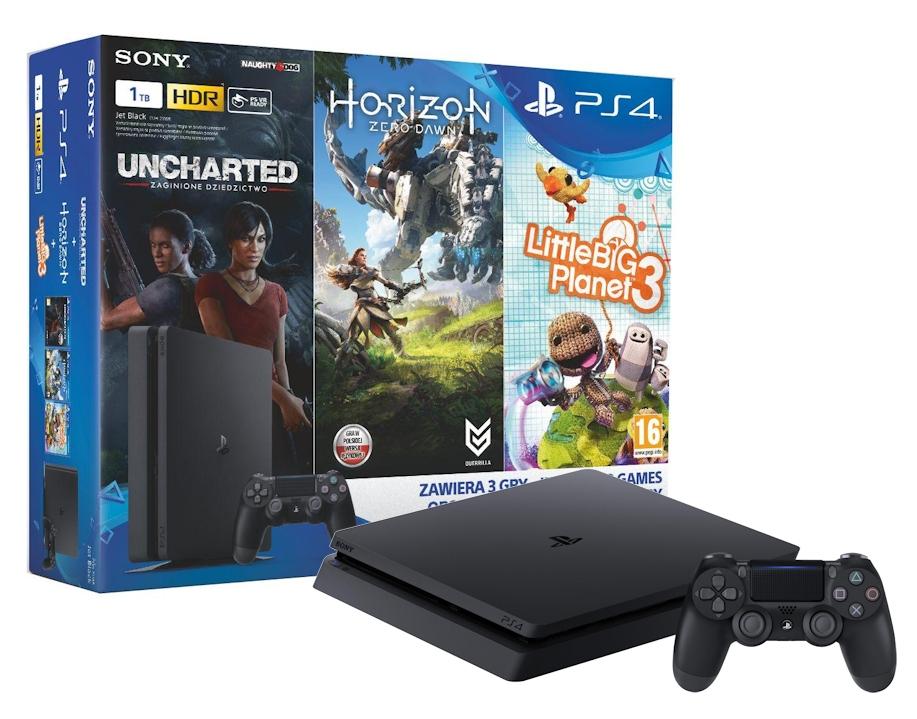 Konsola Sony PlayStation 4 Slim 1TB + Horizon Zero Dawn + Uncharted Zaginione Dziedzictwo + LittleBigPlanet 3