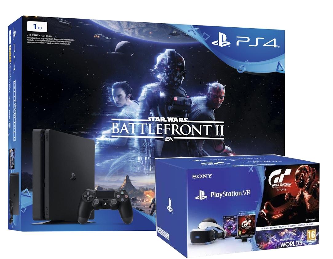 Konsola Sony PlayStation 4 Slim 1TB + PlayStation VR + Star Wars: Battlefront II + Gran Turismo Sport + VR Worlds