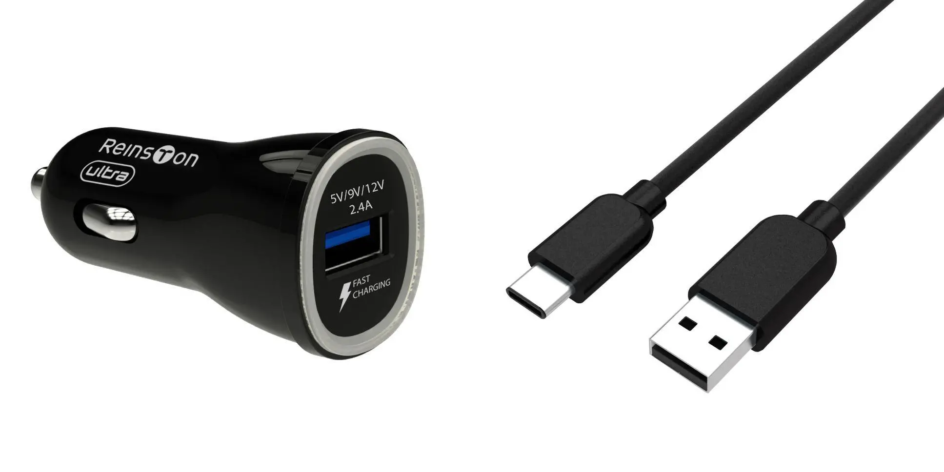 Ładowarka samochodowa Reinston ELSA04 kabel USB-C Czarny