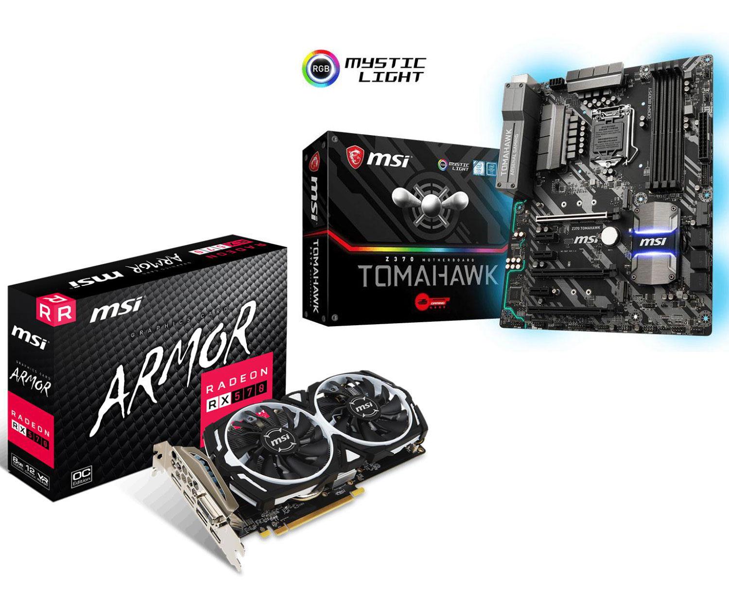 Płyta główna MSI Z370 TOMAHAWK + MSI Radeon RX 570 ARMOR 8GB OC