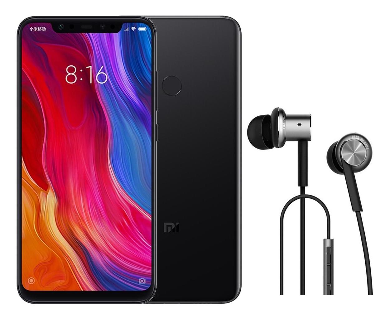 Smartfon Xiaomi Mi 8 64GB (czarny) + słuchawki Mi In-Ear Piston Pro (srebrny)