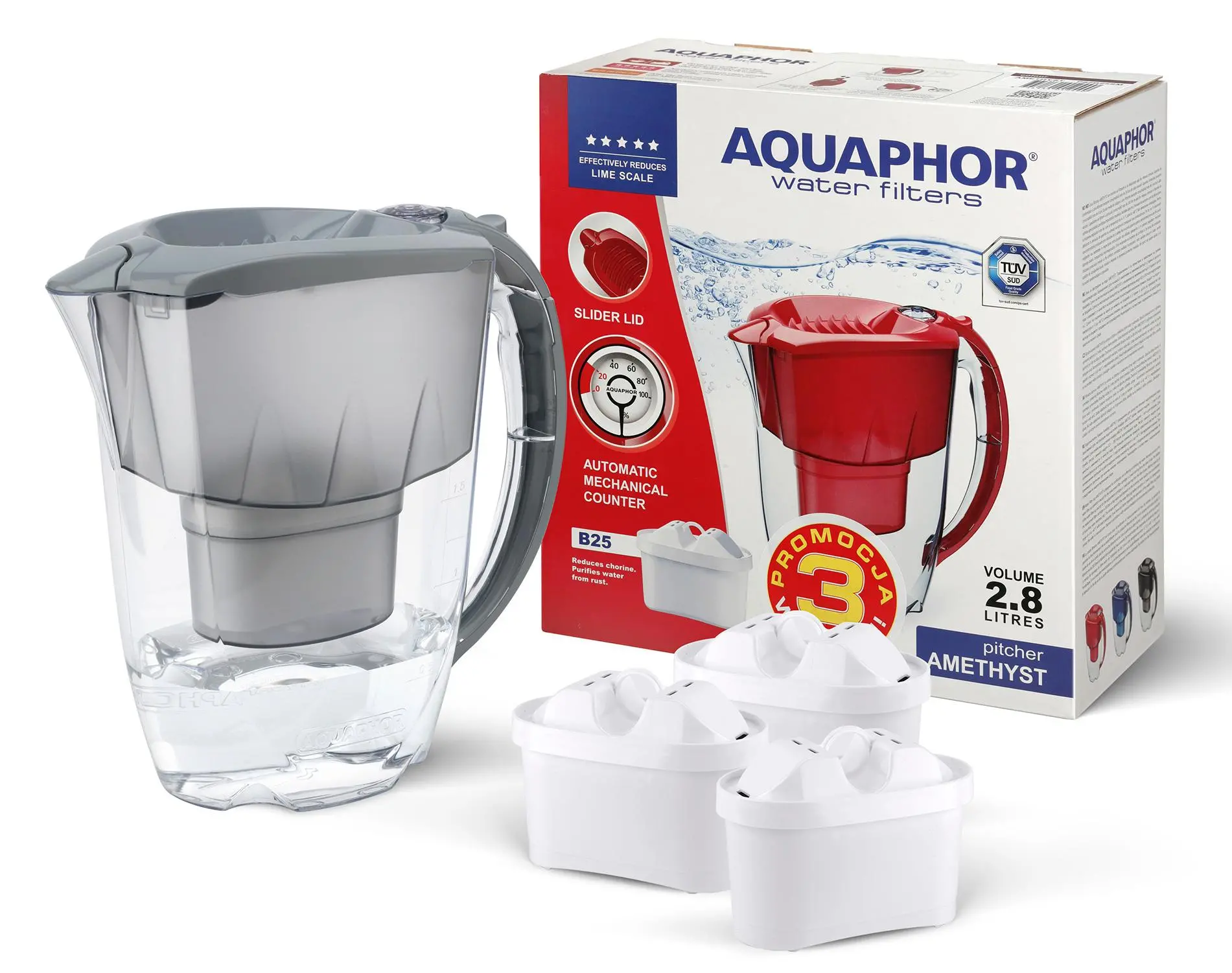 Dzbanek filtrujący Aquaphor Amethyst 2,8l 3 wkłady Szary