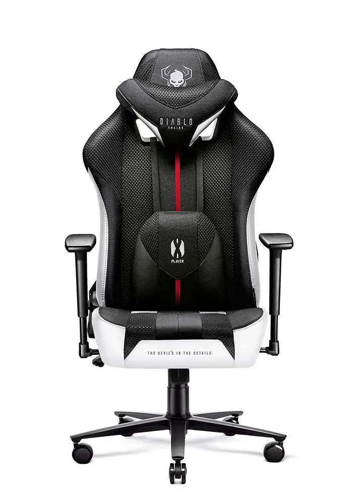 Fotel Diablo Chairs X-Player 2.0 Normal Size Gamingowy do 150kg Skóra ECO Tkanina Czarno-biały