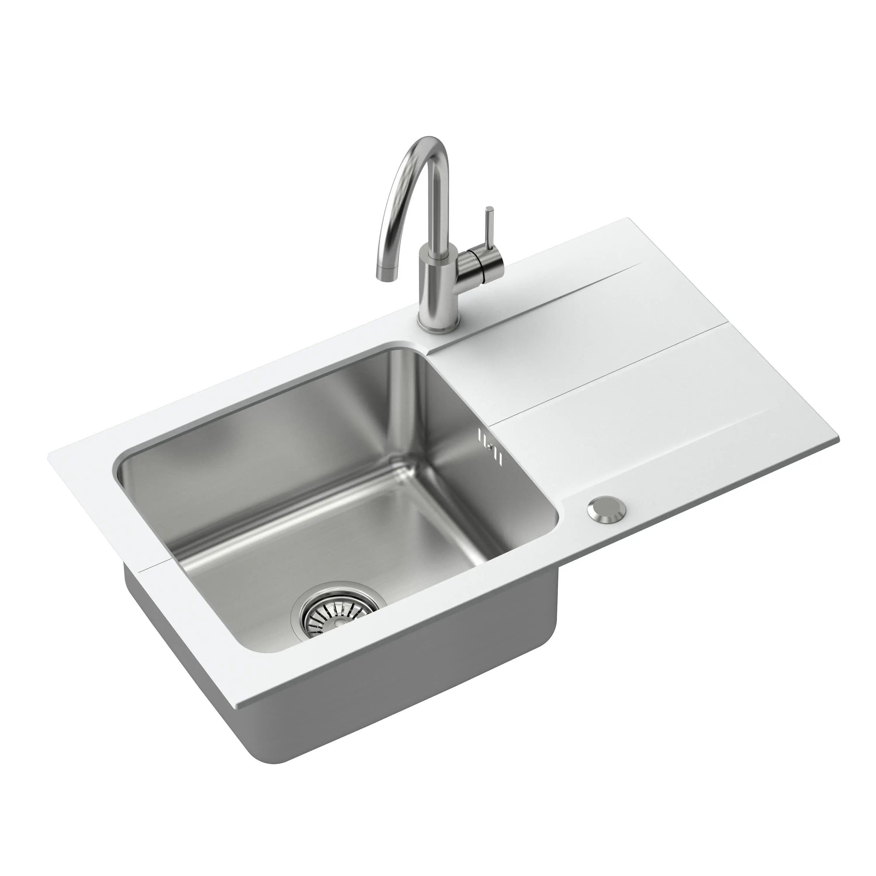 Zlewozmywak Quadron FUS_E7844BI_3623500BS Edward 111 Fusion Biały + bateria Kate Stalowy