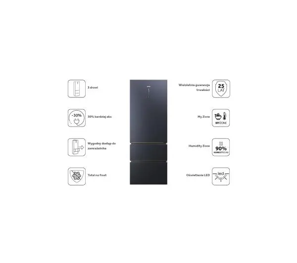 Haier Seria 7 HTW7720ENMB Pełny No Frost 200,6cm Szuflada z kontrolą wilgotności Zdalne sterowanie Czarny - Kup na Raty - RRSO 0%