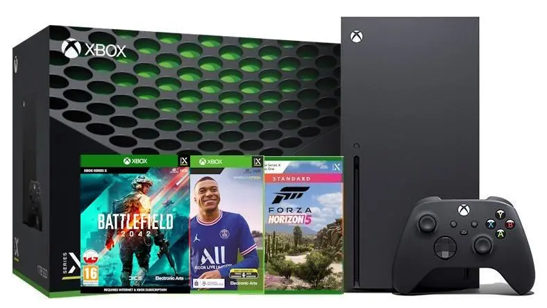 Konsola Xbox Series X 1TB z napędem + Forza Horizon 5 + FIFA 22 + Battlefield 2042