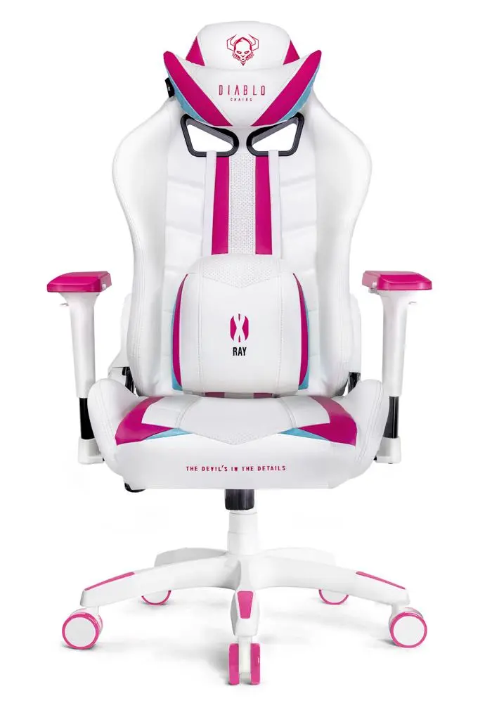Fotel Diablo Chairs X-Ray Normal Size  Gamingowy do 150kg Skóra ECO Biało-różowy
