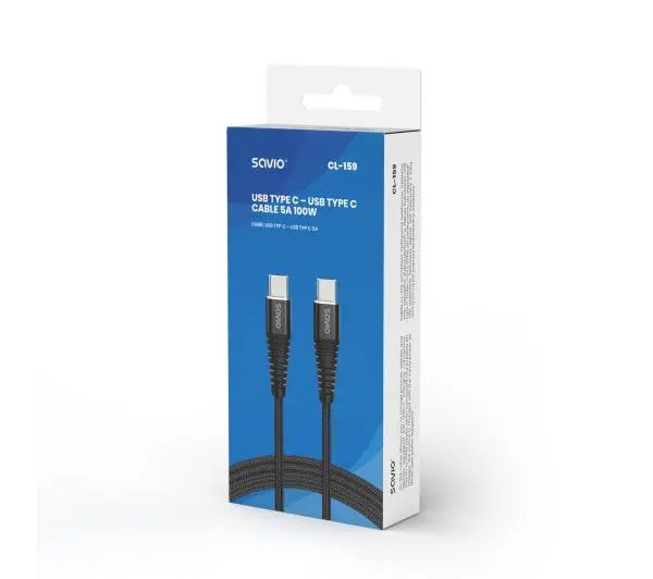 Savio CL-159 USB-C do USB-C 100W 1m Czarny