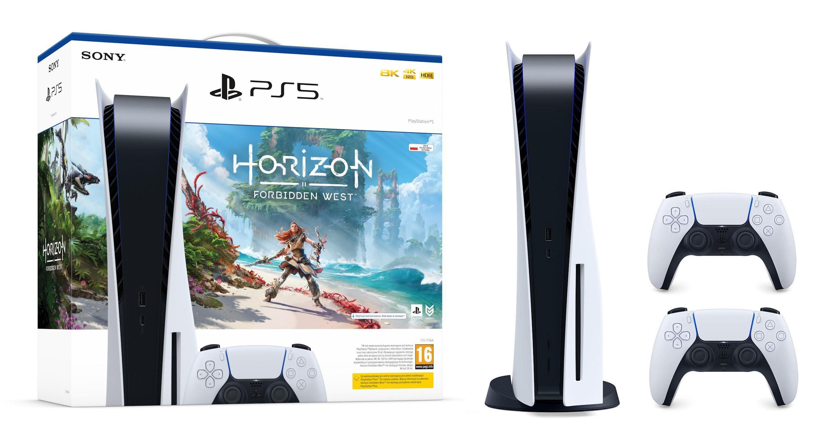 Konsola Sony PlayStation 5 (PS5) z napędem - Horizon Forbidden West - dodatkowy pad (biały)