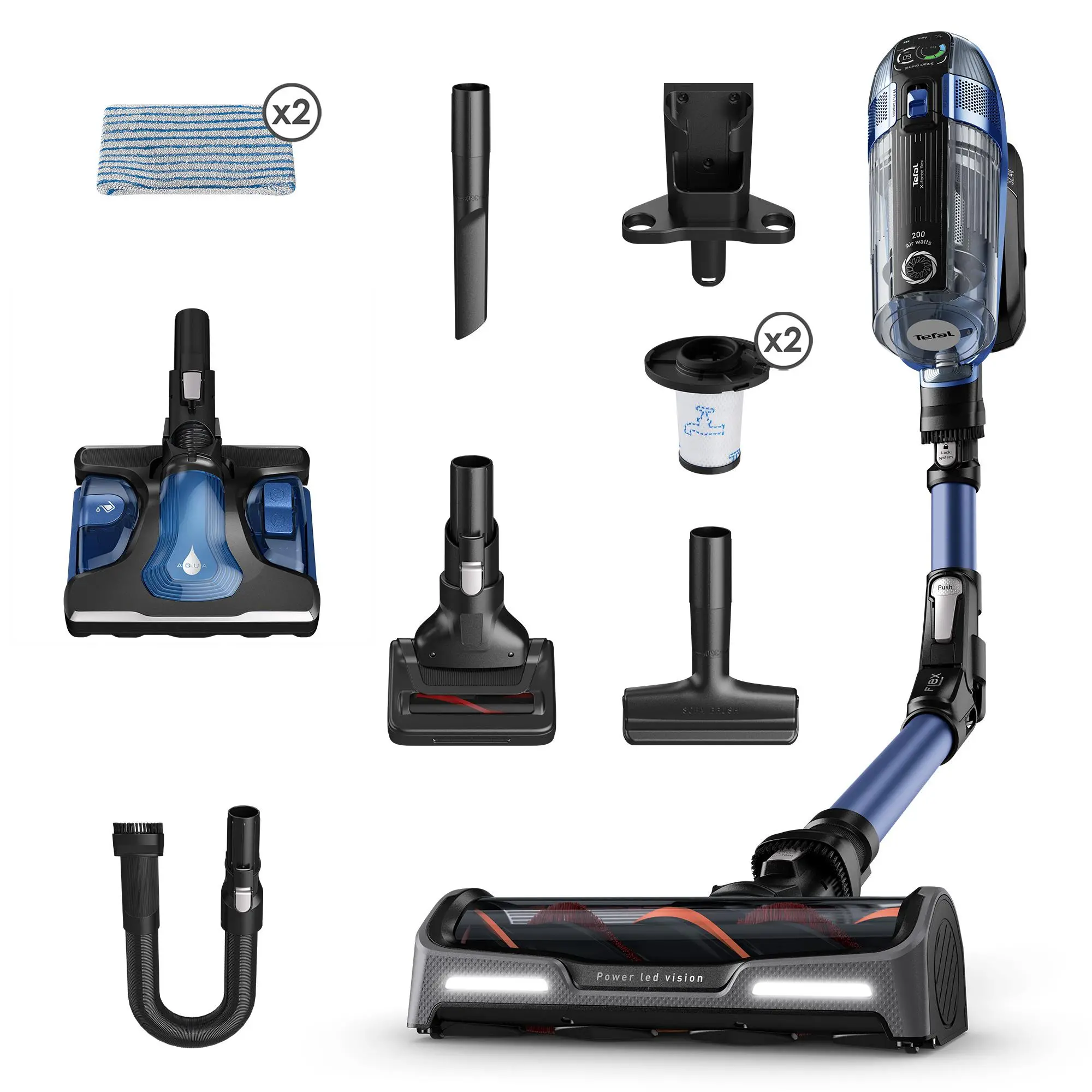 Odkurzacz bezprzewodowy Tefal X-Force Flex 14.60 Aqua TY99C0 70min Funkcja mycia Wymienny akumulator Mini elektroszczotka