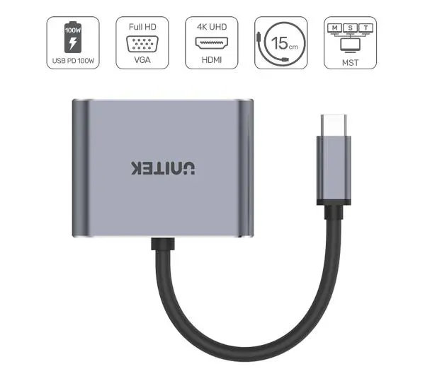 Unitek D1049A, USB-C, HDMI, VGA, USB-A, PD 100W
