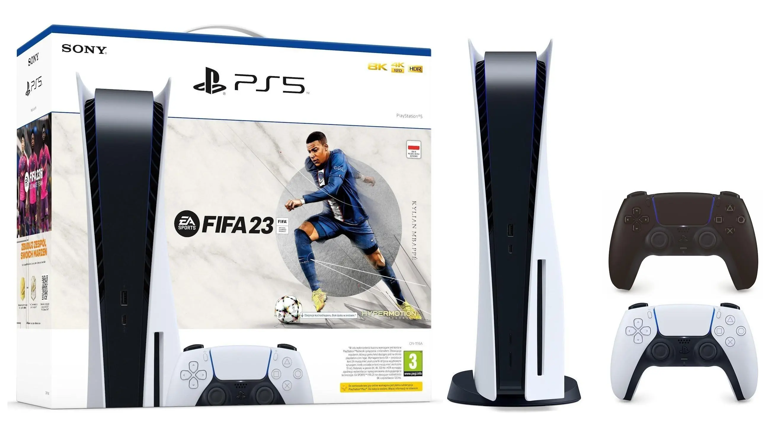 Konsola Sony PlayStation 5 (PS5) z napędem + FIFA 23 + Dodatkowy Pad Czarny